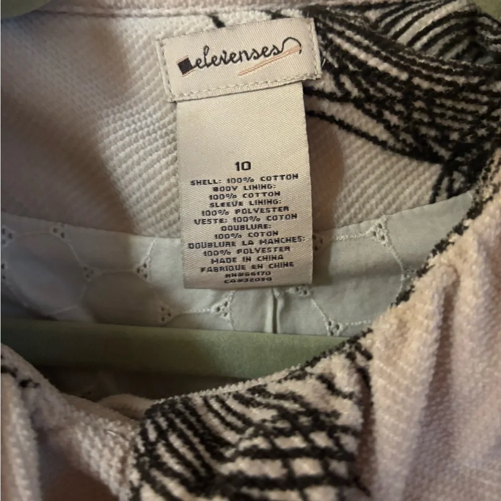 Anthropologie Elevenses Cream and Black Feather Coat Sz 10 - Picture 3 of 5